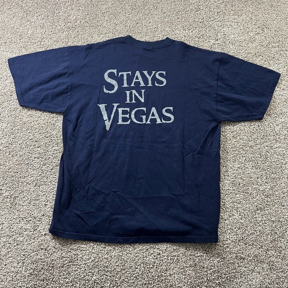 Vintage 90s Jerzees Streetwear Mens XL Blue Faded What Happens In Vegas T Shirt - Picture 2 of 7